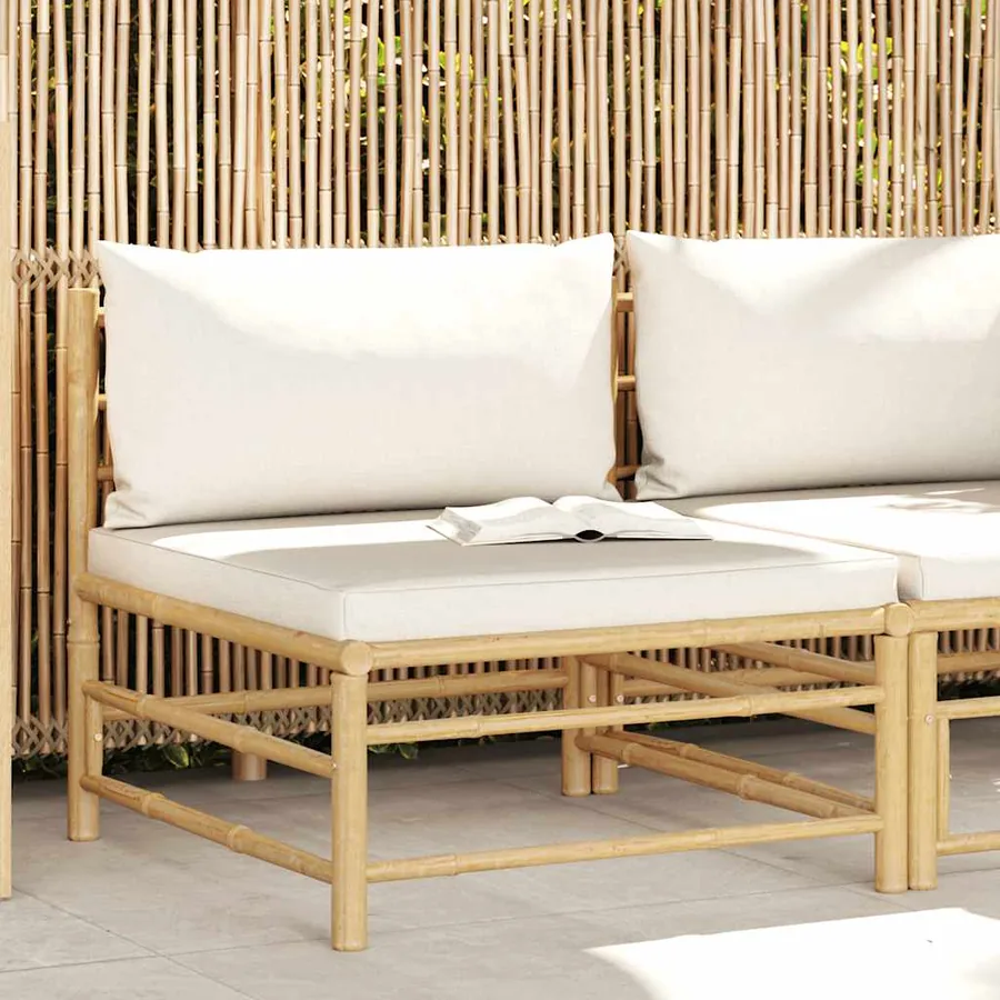 Garden middle sofa with cushions creamy white Bamboo