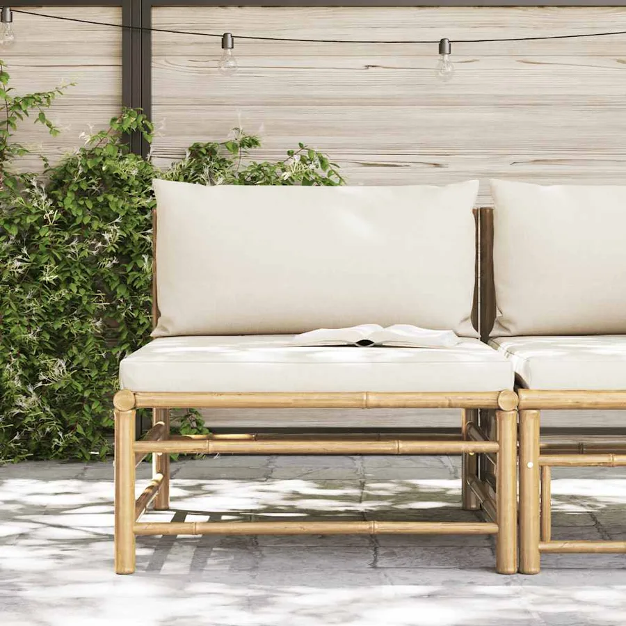 Garden middle sofa with cushions creamy white Bamboo - 3