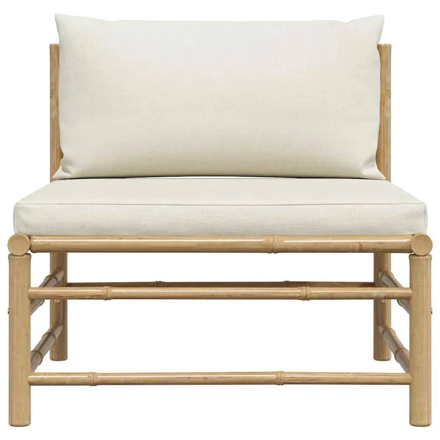 Garden middle sofa with cushions creamy white Bamboo - 4