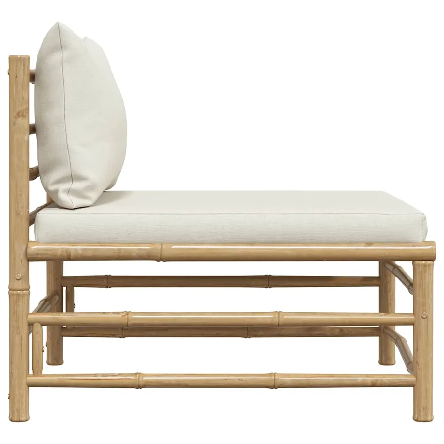 Garden middle sofa with cushions creamy white Bamboo - 5