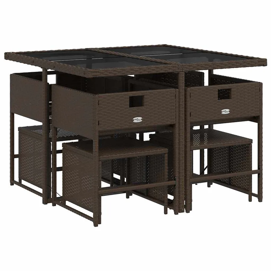 Ensemble à manger de jardin et coussins 9 pcs marron poly rotin - 4