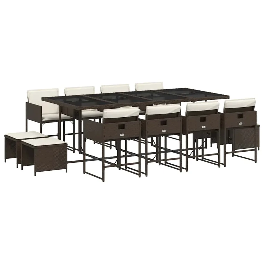 Ensemble à manger de jardin avec coussins 13 pcs marron rotin - 2