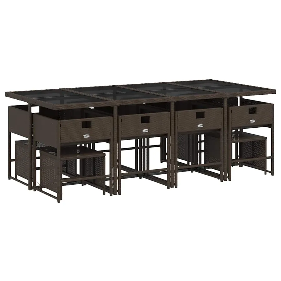 Ensemble à manger de jardin avec coussins 13 pcs marron rotin - 4