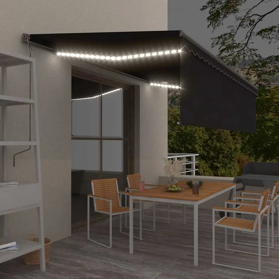Auvent automatique store capteur de vent et LED 5x3m Anthracite