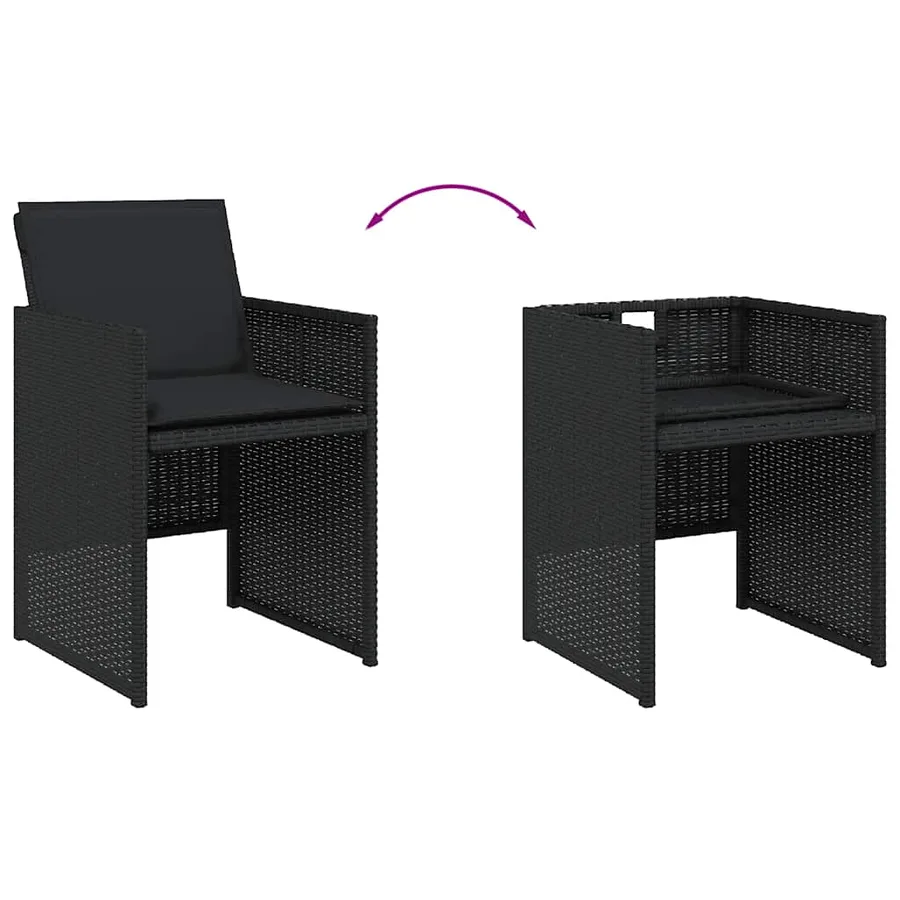 Ensemble à manger de jardin 9pcs coussins noir résine tressée - 7