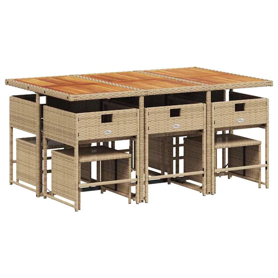 Ensemble à manger de jardin et coussins 11 pcs beige poly rotin - 5