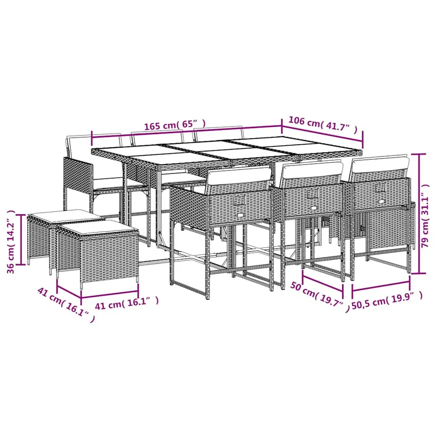 Ensemble à manger de jardin et coussins 11 pcs mélange beige - 11