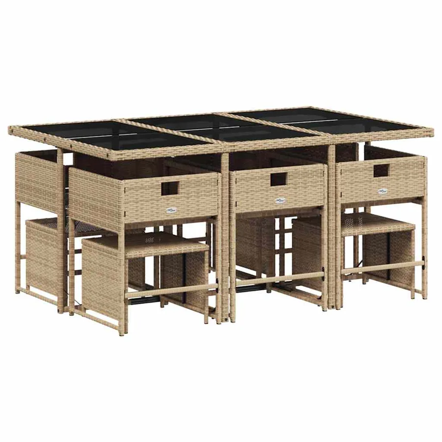 Ensemble à manger de jardin et coussins 11 pcs mélange beige - 5