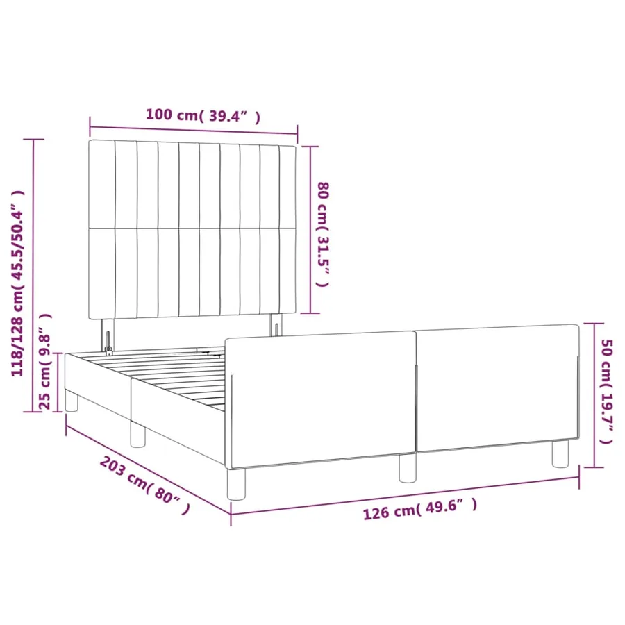 Cadre de lit sans matelas marron foncé 120x200 cm tissu - 14