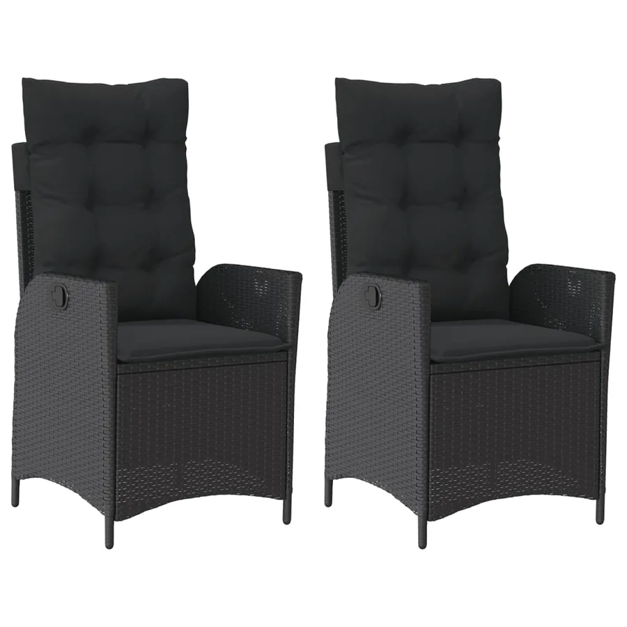 Chaises inclinables de jardin lot de 2 et coussins noir rotin - 2