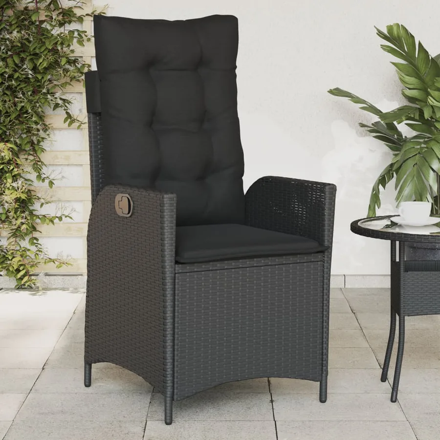 Chaises inclinables de jardin lot de 2 et coussins noir rotin - 3