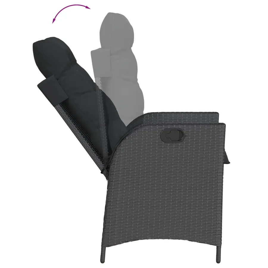 Chaises inclinables de jardin lot de 2 et coussins noir rotin - 8
