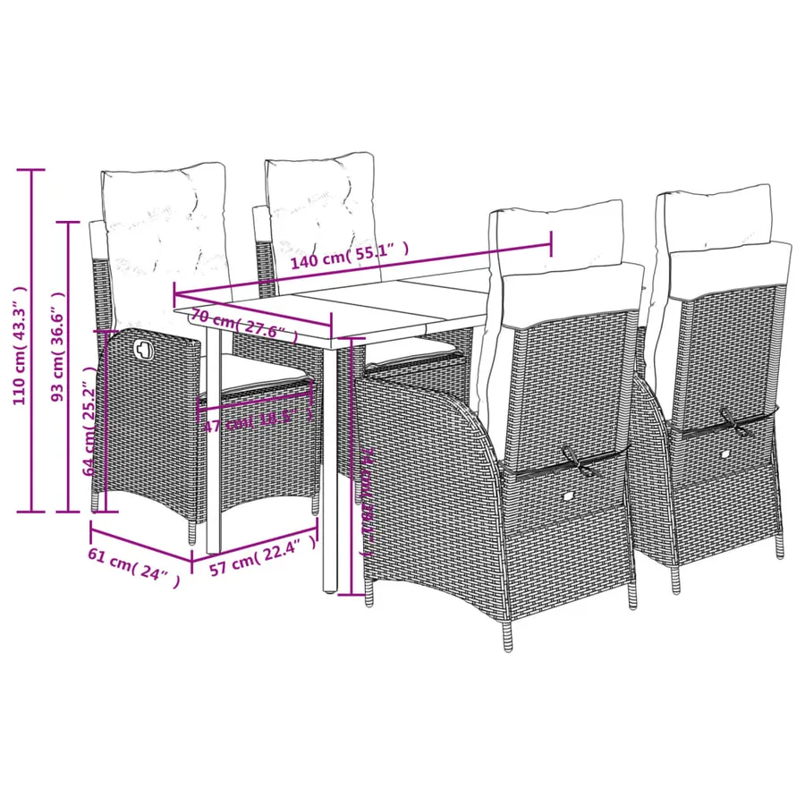 Ensemble à manger de jardin coussins 5pcs Noir Résine tressée - 9