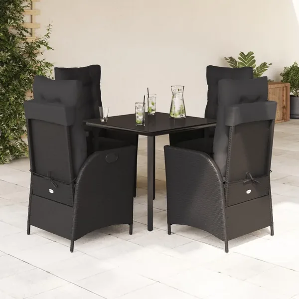 Ensemble à manger de jardin coussins 5pcs Noir Résine tressée