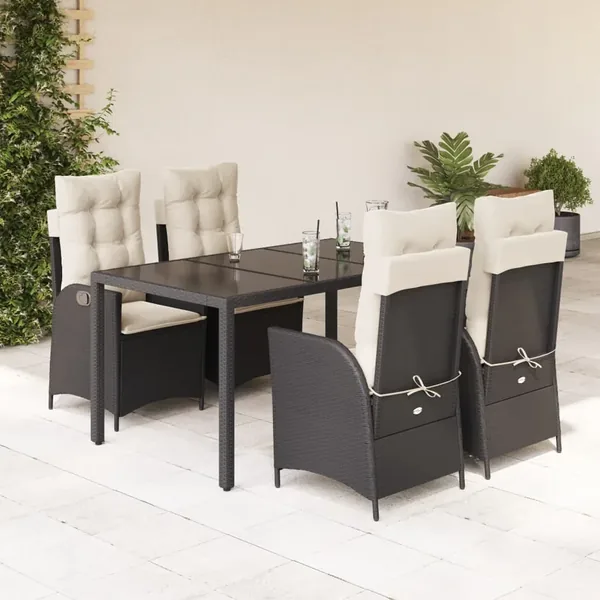 Ensemble à manger de jardin coussins 5pcs Noir Résine tressée