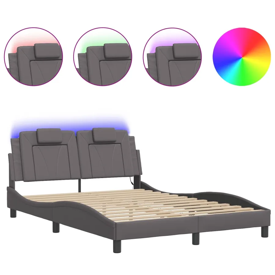 Cadre de lit Viana avec LED sans matelas gris 140x200 cm - 2
