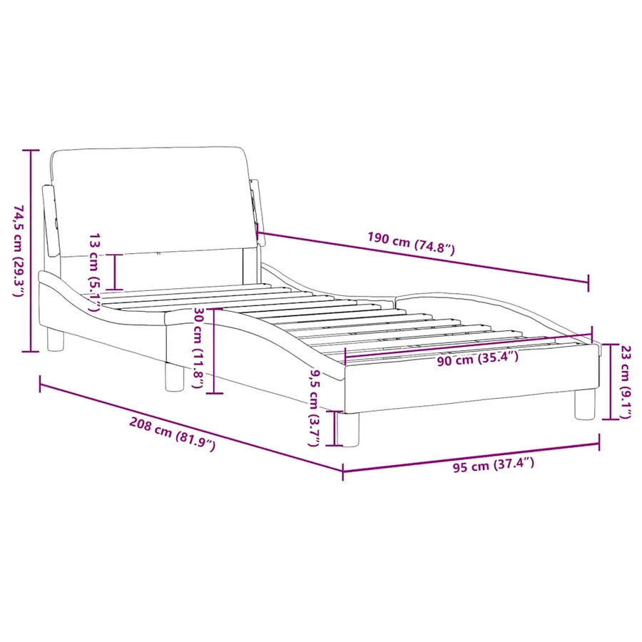 Cadre de lit Dover Gris clair 90x190 cm velours - 9