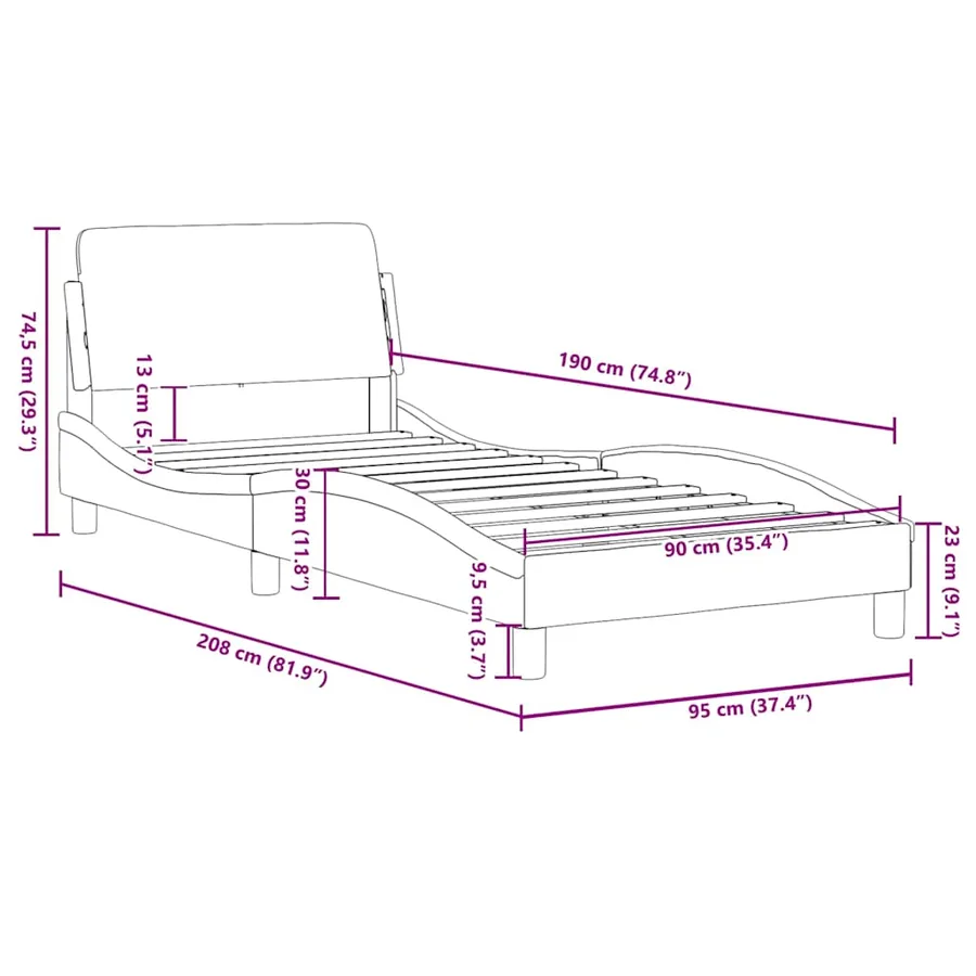 Cadre de lit Dover noir 90x190 cm velours - 9