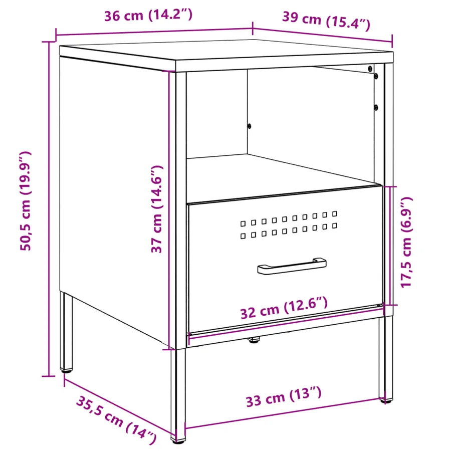 Tables de chevet 2 pcs vert olive 36x39x50,5 cm acier - 13