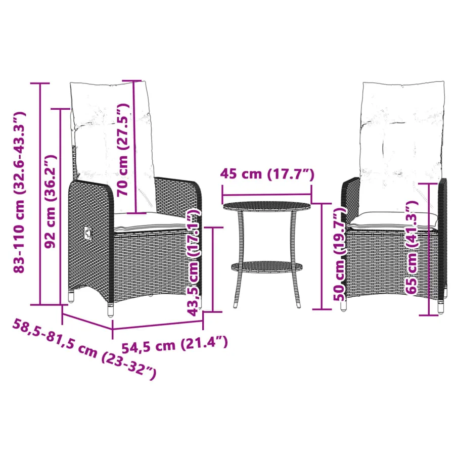 Chaises inclinables de jardin lot de 2 et table résine tressée - 11