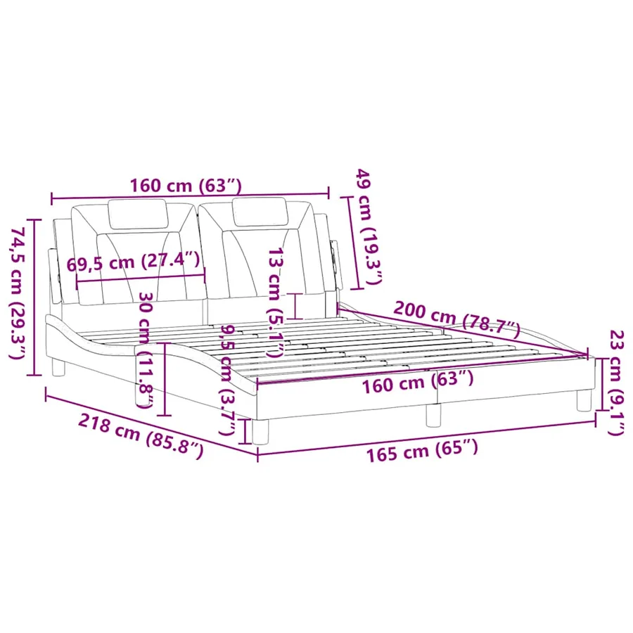 Cadre de lit Viana sans matelas noir et blanc 160x200 cm similicuir - 13