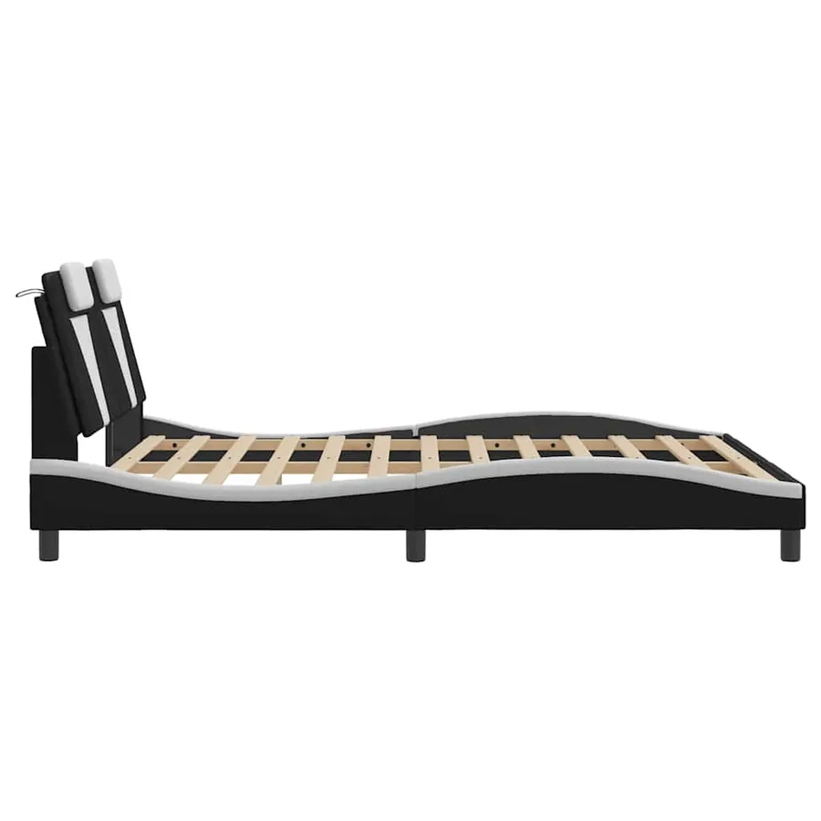 Cadre de lit Viana sans matelas noir et blanc 160x200 cm similicuir - 7