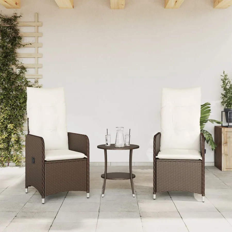 Chaises inclinables de jardin lot de 2 et coussins marron rotin - 3