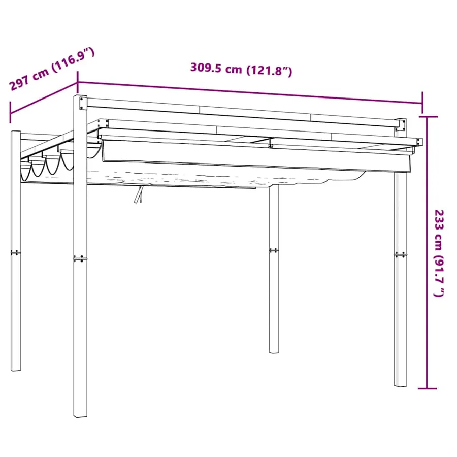 Tonnelle avec toit rétractable anthracite 3x3 m aluminium - 9