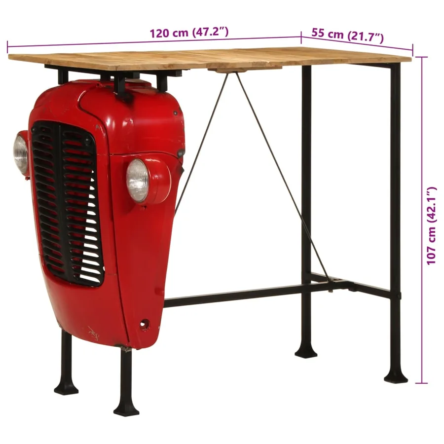 Table de bar forme de tracteur bois de manguier massif - 11