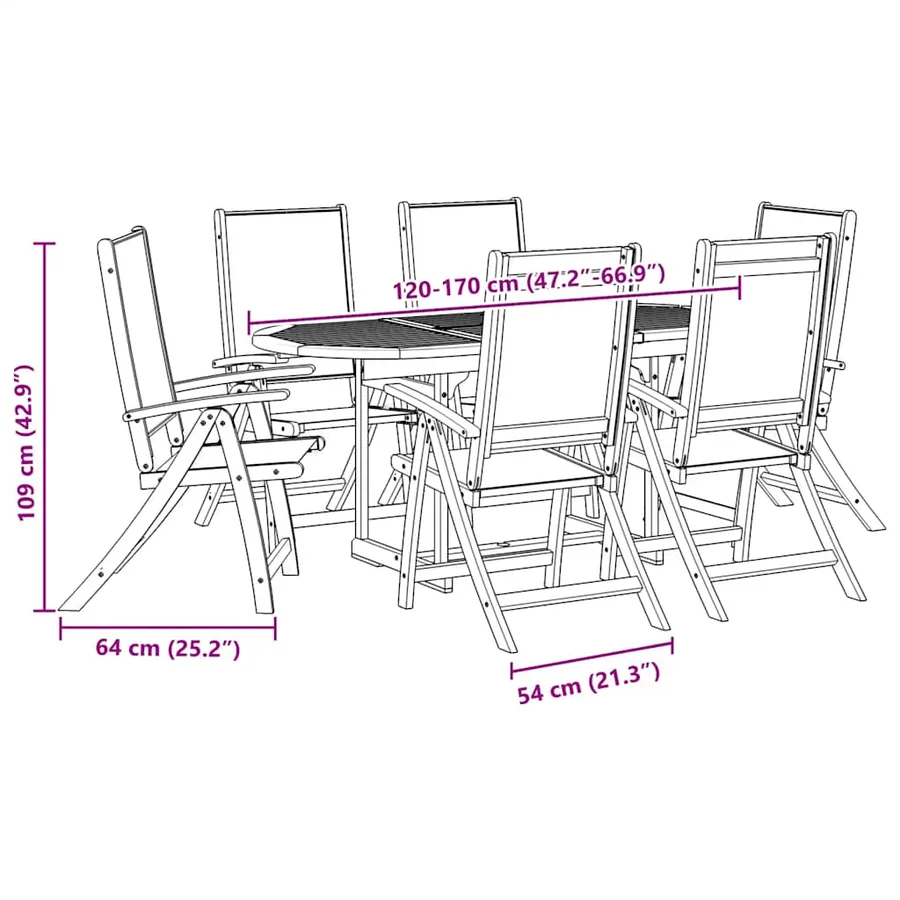 Ensemble à Manger de jardin 7pcs bois d'acacia solide textilène - 13