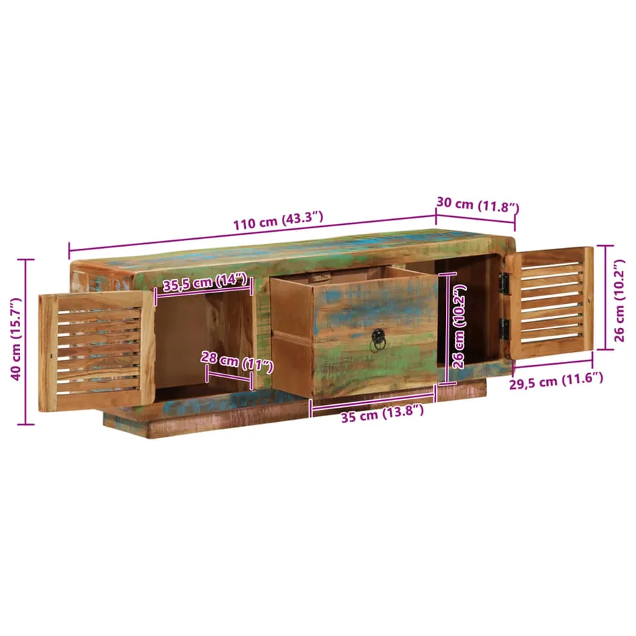 Meuble TV 110x30x40 cm bois massif de récupération - 9