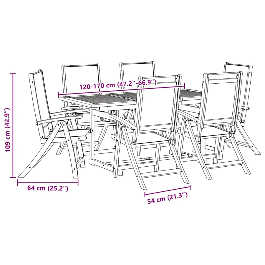 Ensemble à Manger de jardin 7pcs bois d'acacia solide textilène - 13