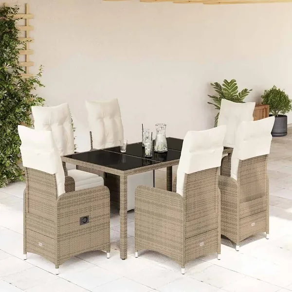 Ensemble de bistro de jardin 7 pcs coussins marron poly rotin