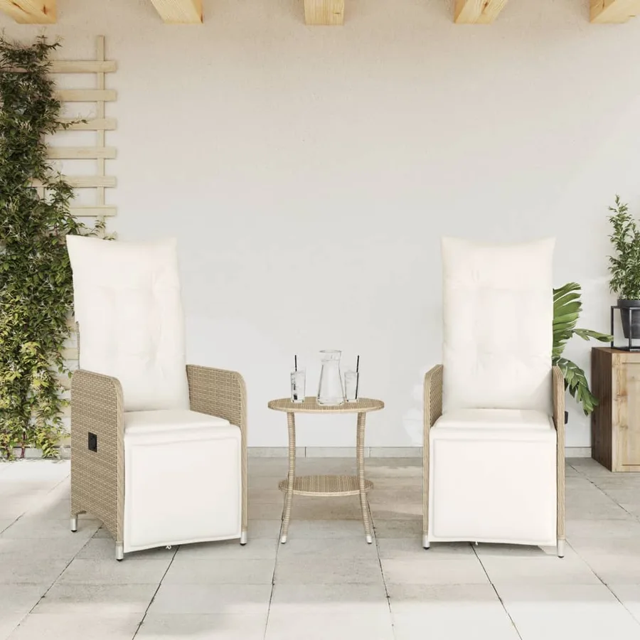Chaises inclinables de jardin lot de 2 et coussins beige rotin - 3