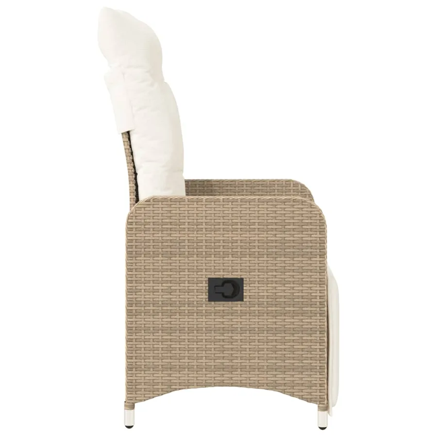Chaises inclinables de jardin lot de 2 et coussins beige rotin - 5