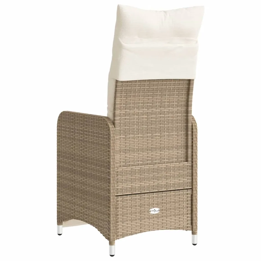 Chaises inclinables de jardin lot de 2 et coussins beige rotin - 6
