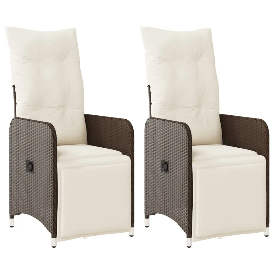Chaises inclinables de jardin lot de 2 et coussins marron rotin - 2