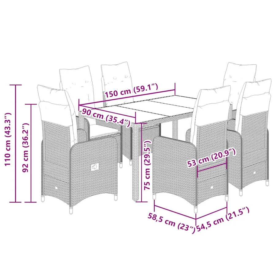 Ensemble de bistro de jardin 7 pcs coussins beige poly rotin - 9