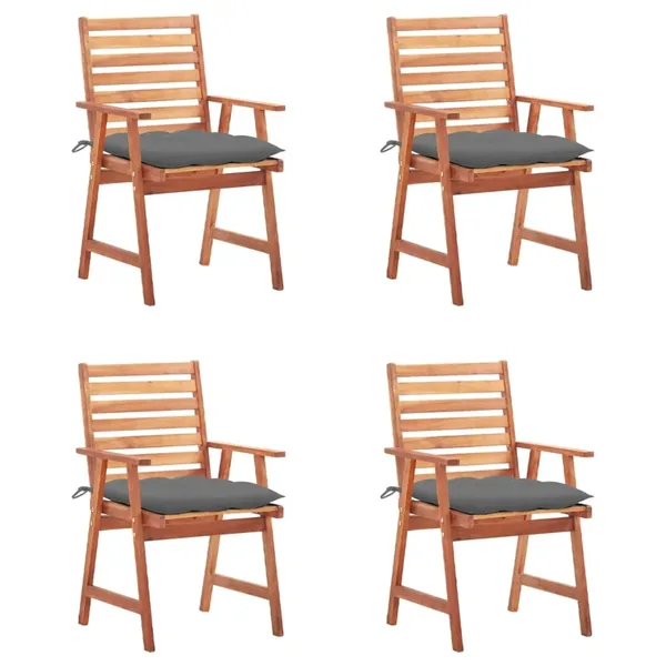 Chaises à manger d'extérieur lot de 4 et coussins Acacia massif