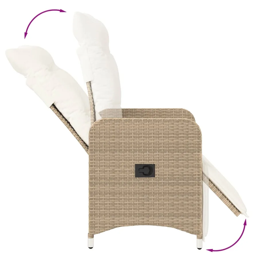 Chaises inclinables de jardin lot de 2 avec table beige rotin - 8