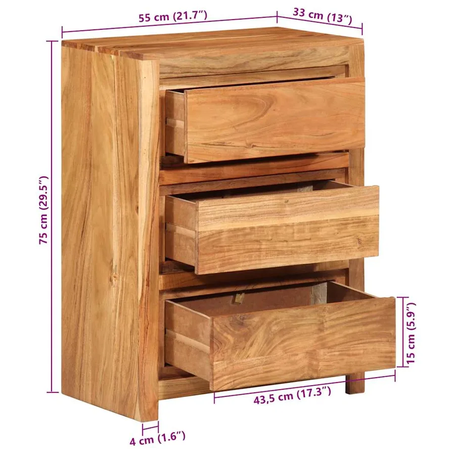 Armoire à tiroirs 55x33x75 cm bois d'acacia massif - 10