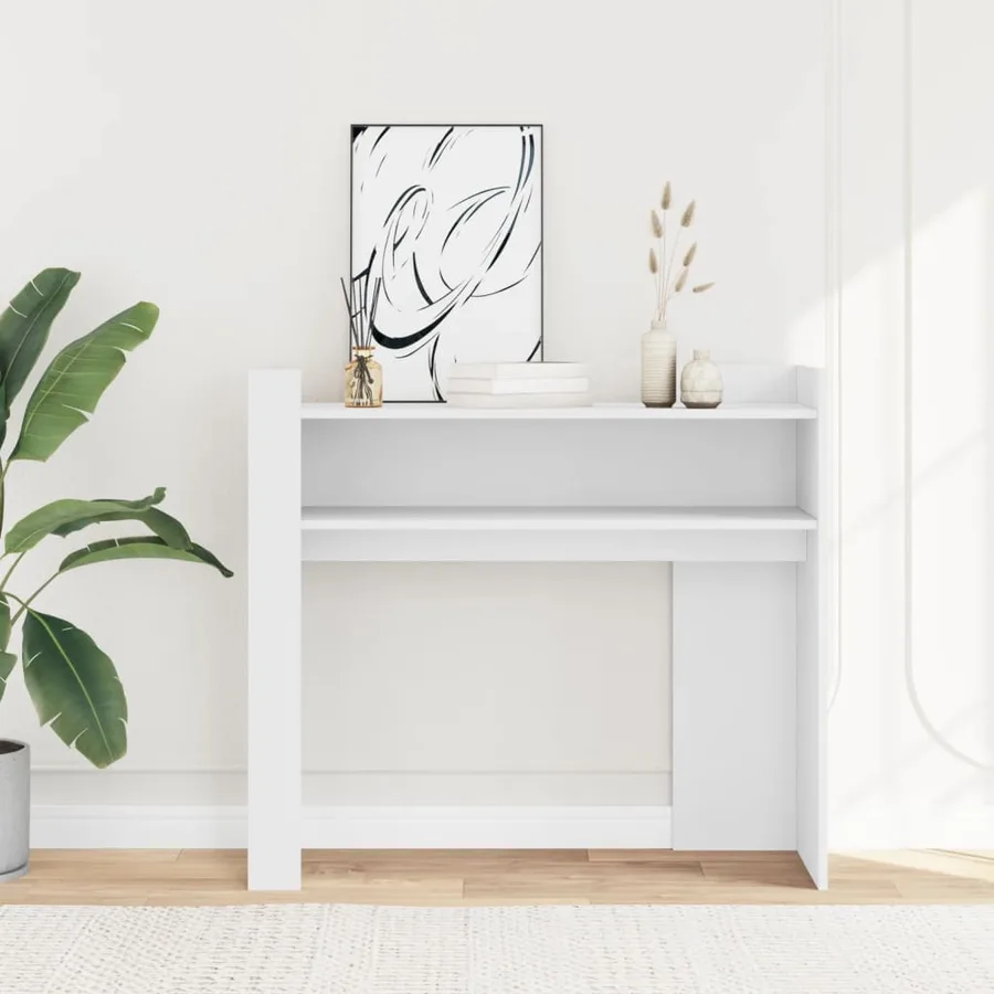 Table console blanc 100x35x90 cm bois d’ingénierie - 3