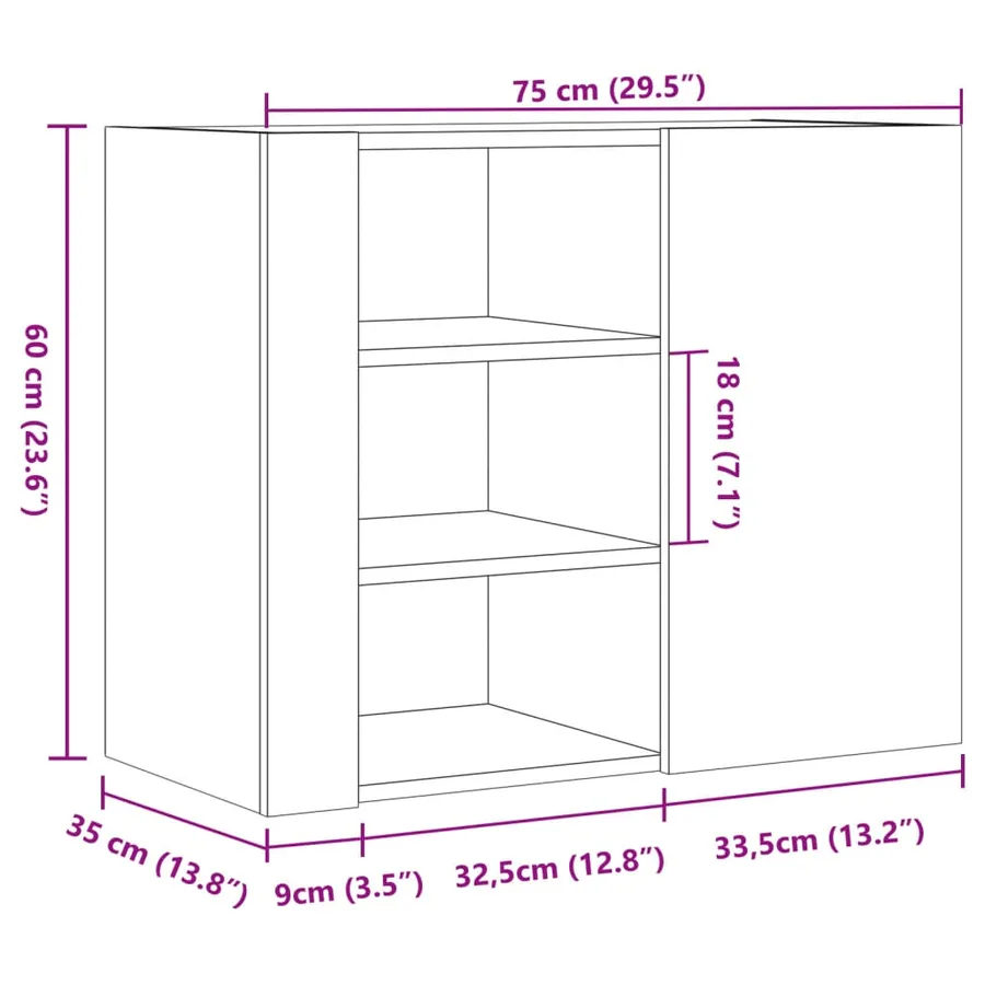 Armoire murale chêne fumé 75x35x60 cm bois d'ingénierie - 11