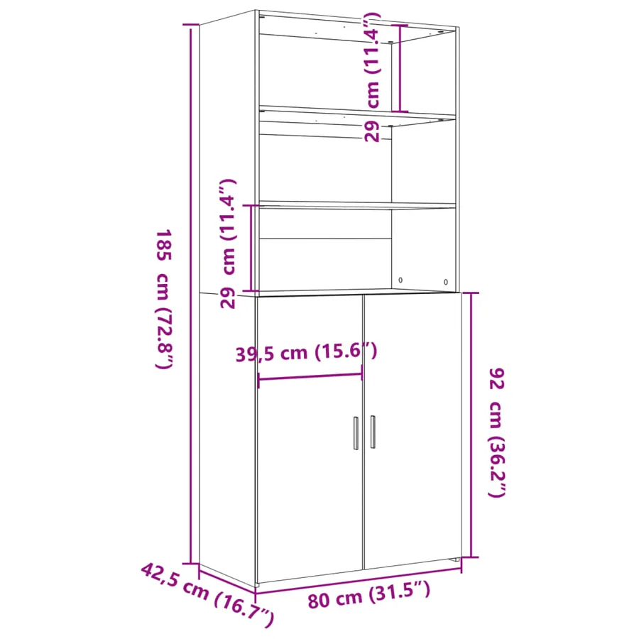 Buffet haut noir 80x42,5x185 cm bois d'ingénierie - 9