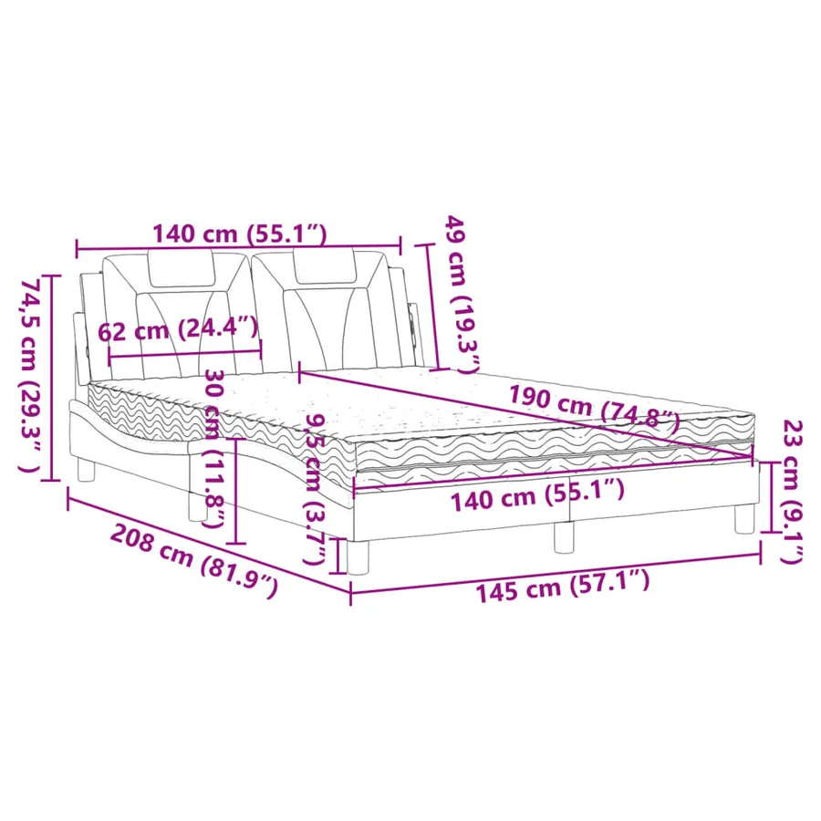 Lit Viana avec matelas noir 140x190 cm similicuir - 11