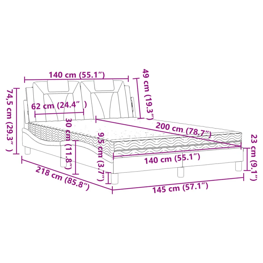 Lit Viana avec matelas noir 140x200 cm similicuir - 11