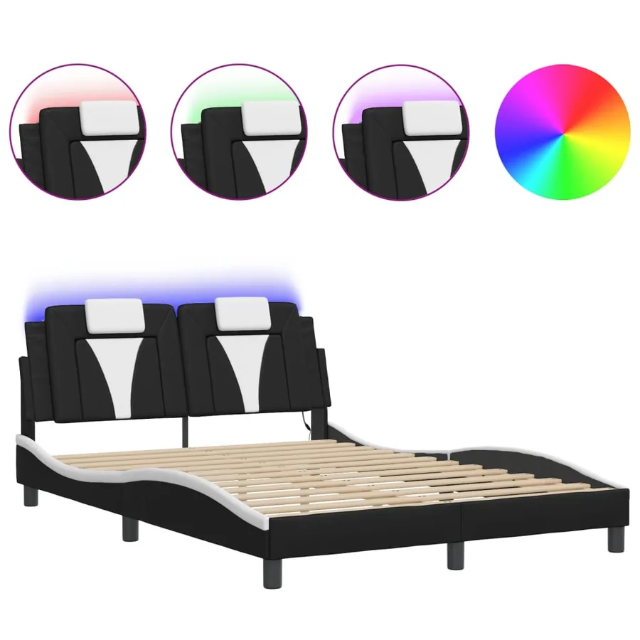 Cadre de lit Viana avec LED sans matelas noir et blanc 140x200 cm - 2