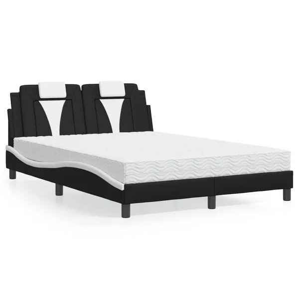 Lit Viana avec matelas noir et blanc 140x190 cm similicuir