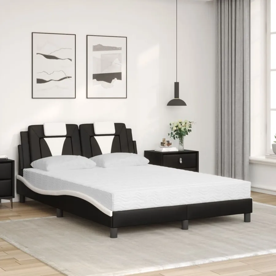 Lit Viana avec matelas noir et blanc 140x190 cm similicuir - 3