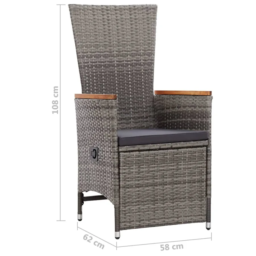 Outdoor dining set 9 pcs cushions Grey poly rattan - 12